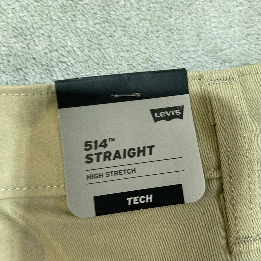 NWT Levis 514 Straight Tech Pants Men's 40x30 Khaki Tan Polyester Stretch
